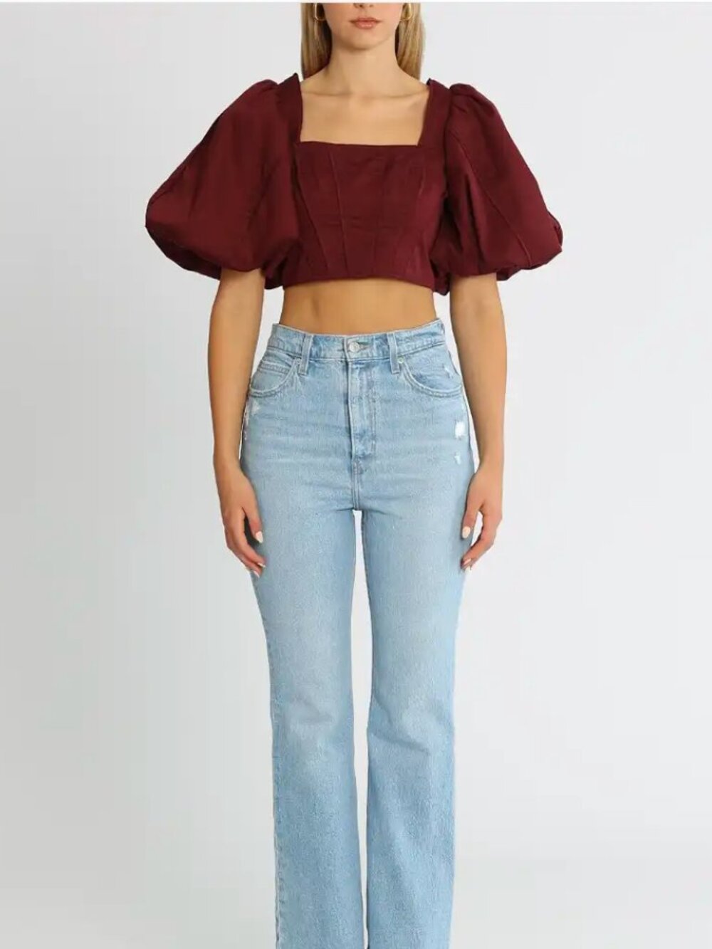 Aje Sylvia Puff Sleeve Zip Back Corset Crop Top